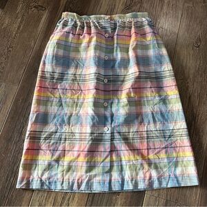 Incognito VTG pastel plaid long skirt button down front junior 15-16 USA made